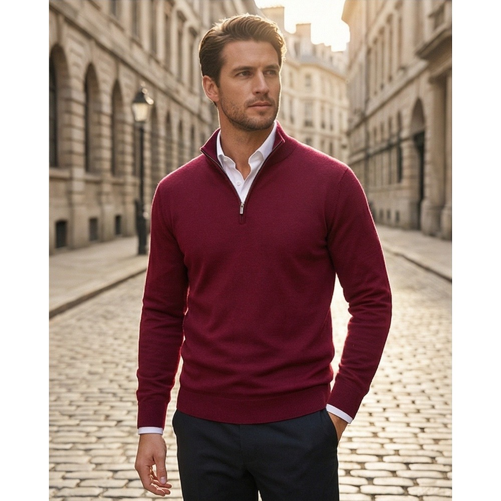 Peter Millar Crown L Mens Quarter Zip Merino Wool Blend Sweater Red Large NWT
